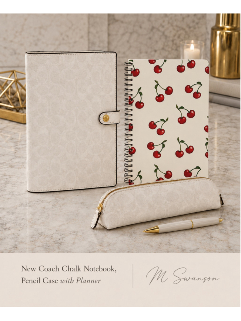 NEW Coach Notebook in White Signature Canvas CZ198 with Cherry themed notebook
